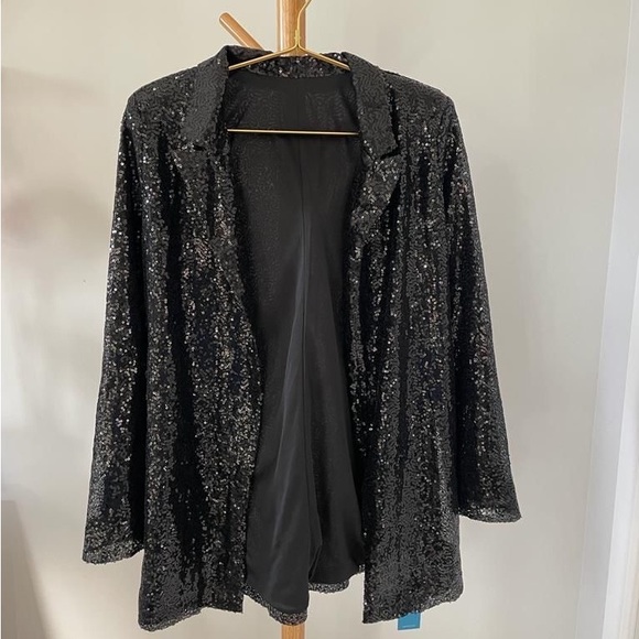 Cupshe Jackets & Coats Cupshe Black Openfront Sequin Blazer Poshmark